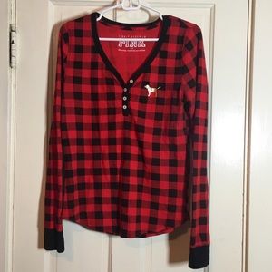 PINK buffalo check plaid button up waffle shirt